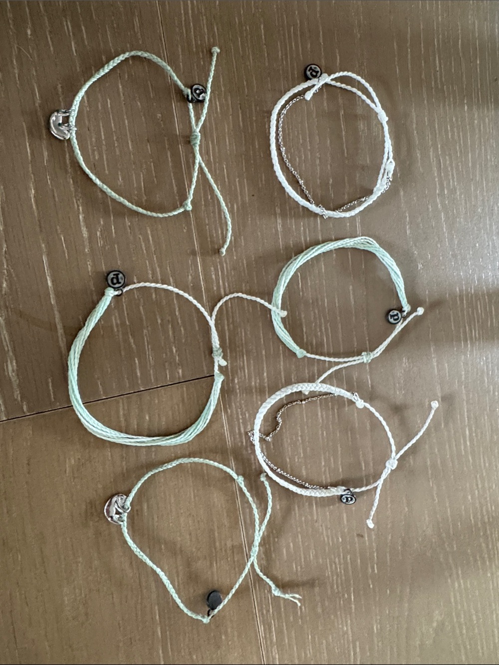 Set of 6 Mint Green and White Cord Pure Vida Friendship Bracelets